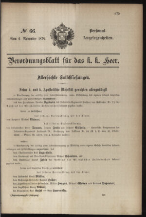 Kaiserlich-königliches Armee-Verordnungsblatt: Personal-Angelegenheiten 18781106 Seite: 1