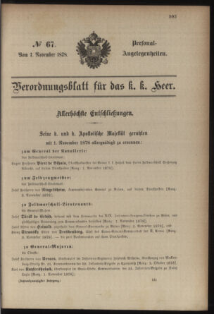 Kaiserlich-königliches Armee-Verordnungsblatt: Personal-Angelegenheiten 18781107 Seite: 1