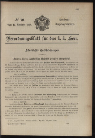 Kaiserlich-königliches Armee-Verordnungsblatt: Personal-Angelegenheiten 18781117 Seite: 1