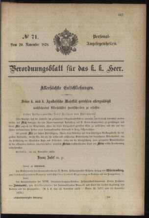 Kaiserlich-königliches Armee-Verordnungsblatt: Personal-Angelegenheiten 18781120 Seite: 1