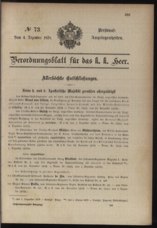 Kaiserlich-königliches Armee-Verordnungsblatt: Personal-Angelegenheiten 18781204 Seite: 1