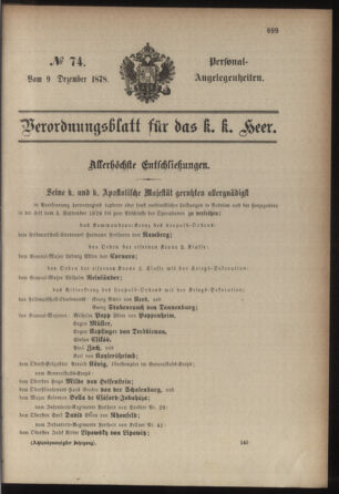 Kaiserlich-königliches Armee-Verordnungsblatt: Personal-Angelegenheiten 18781209 Seite: 1