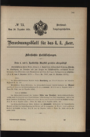 Kaiserlich-königliches Armee-Verordnungsblatt: Personal-Angelegenheiten 18781220 Seite: 1