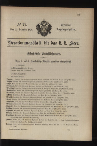 Kaiserlich-königliches Armee-Verordnungsblatt: Personal-Angelegenheiten 18781222 Seite: 1