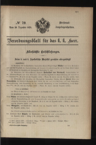 Kaiserlich-königliches Armee-Verordnungsblatt: Personal-Angelegenheiten 18781230 Seite: 1