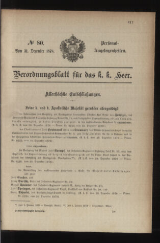 Kaiserlich-königliches Armee-Verordnungsblatt: Personal-Angelegenheiten 18781231 Seite: 1