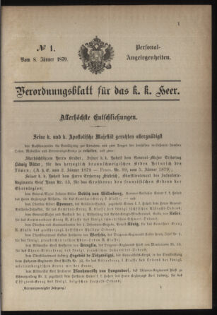 Kaiserlich-königliches Armee-Verordnungsblatt: Personal-Angelegenheiten 18790108 Seite: 1