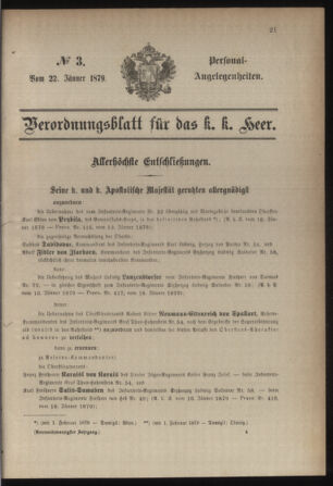 Kaiserlich-königliches Armee-Verordnungsblatt: Personal-Angelegenheiten 18790122 Seite: 1