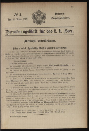 Kaiserlich-königliches Armee-Verordnungsblatt: Personal-Angelegenheiten 18790131 Seite: 1