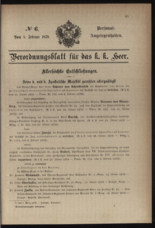 Kaiserlich-königliches Armee-Verordnungsblatt: Personal-Angelegenheiten 18790208 Seite: 1