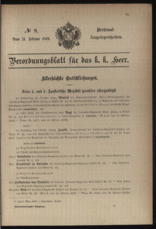 Kaiserlich-königliches Armee-Verordnungsblatt: Personal-Angelegenheiten 18790221 Seite: 1