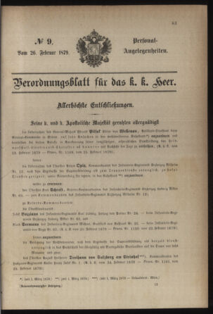 Kaiserlich-königliches Armee-Verordnungsblatt: Personal-Angelegenheiten 18790226 Seite: 1