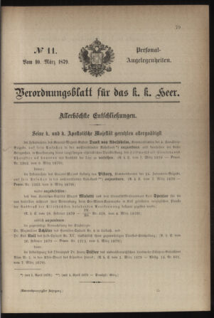 Kaiserlich-königliches Armee-Verordnungsblatt: Personal-Angelegenheiten 18790310 Seite: 1