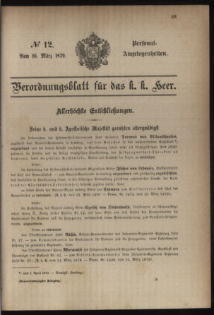 Kaiserlich-königliches Armee-Verordnungsblatt: Personal-Angelegenheiten 18790316 Seite: 1