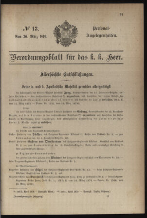 Kaiserlich-königliches Armee-Verordnungsblatt: Personal-Angelegenheiten 18790320 Seite: 1