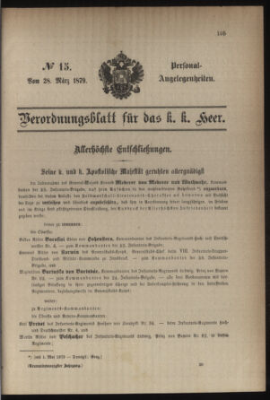 Kaiserlich-königliches Armee-Verordnungsblatt: Personal-Angelegenheiten 18790328 Seite: 1