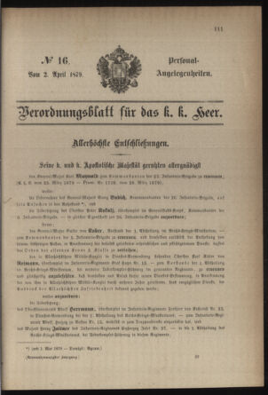 Kaiserlich-königliches Armee-Verordnungsblatt: Personal-Angelegenheiten 18790402 Seite: 1