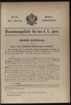 Kaiserlich-königliches Armee-Verordnungsblatt: Personal-Angelegenheiten 18790408 Seite: 1