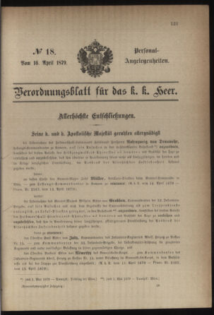 Kaiserlich-königliches Armee-Verordnungsblatt: Personal-Angelegenheiten 18790416 Seite: 1