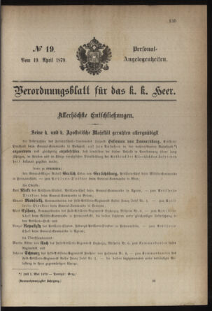 Kaiserlich-königliches Armee-Verordnungsblatt: Personal-Angelegenheiten 18790419 Seite: 1