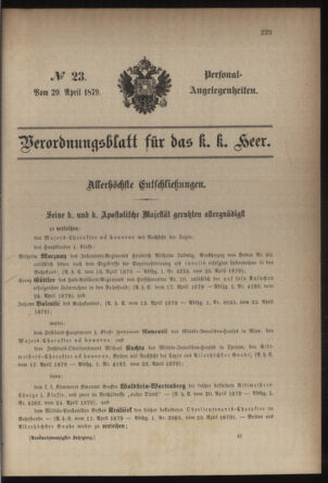 Kaiserlich-königliches Armee-Verordnungsblatt: Personal-Angelegenheiten 18790429 Seite: 1