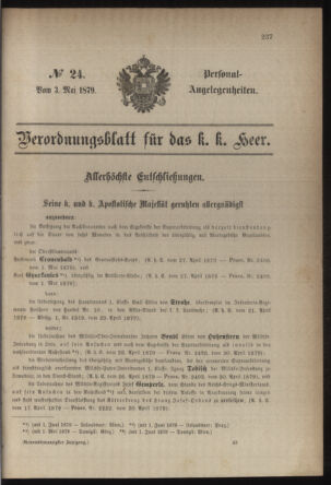 Kaiserlich-königliches Armee-Verordnungsblatt: Personal-Angelegenheiten 18790503 Seite: 1