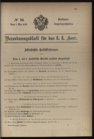 Kaiserlich-königliches Armee-Verordnungsblatt: Personal-Angelegenheiten 18790507 Seite: 1