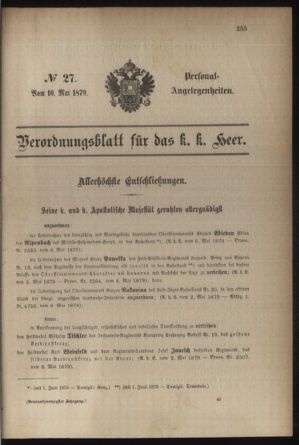 Kaiserlich-königliches Armee-Verordnungsblatt: Personal-Angelegenheiten 18790510 Seite: 1