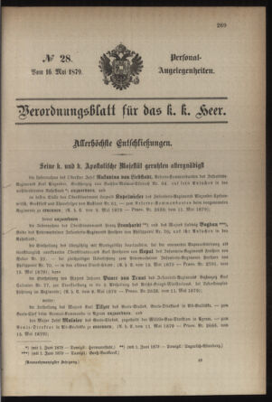 Kaiserlich-königliches Armee-Verordnungsblatt: Personal-Angelegenheiten 18790516 Seite: 1