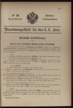 Kaiserlich-königliches Armee-Verordnungsblatt: Personal-Angelegenheiten 18790521 Seite: 1