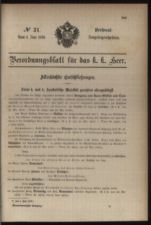 Kaiserlich-königliches Armee-Verordnungsblatt: Personal-Angelegenheiten 18790604 Seite: 1