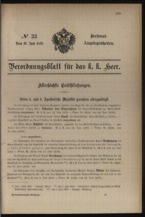 Kaiserlich-königliches Armee-Verordnungsblatt: Personal-Angelegenheiten 18790619 Seite: 1