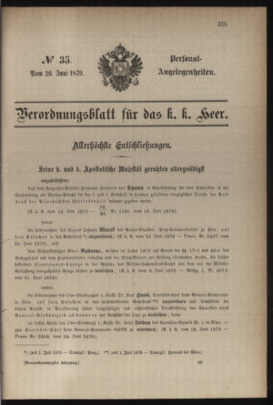 Kaiserlich-königliches Armee-Verordnungsblatt: Personal-Angelegenheiten 18790626 Seite: 1