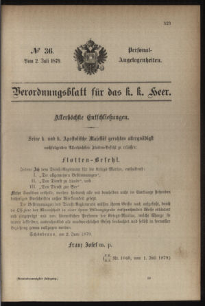 Kaiserlich-königliches Armee-Verordnungsblatt: Personal-Angelegenheiten 18790702 Seite: 1