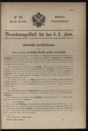 Kaiserlich-königliches Armee-Verordnungsblatt: Personal-Angelegenheiten 18790716 Seite: 1