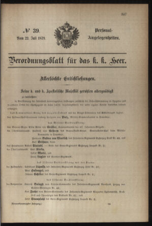 Kaiserlich-königliches Armee-Verordnungsblatt: Personal-Angelegenheiten 18790723 Seite: 1