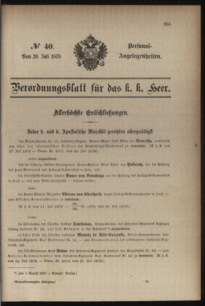 Kaiserlich-königliches Armee-Verordnungsblatt: Personal-Angelegenheiten 18790729 Seite: 1