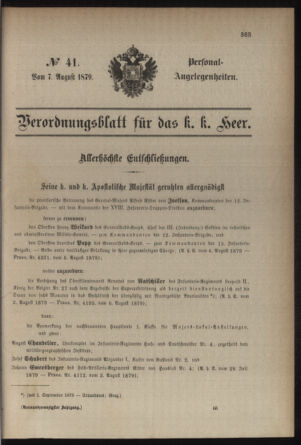 Kaiserlich-königliches Armee-Verordnungsblatt: Personal-Angelegenheiten 18790807 Seite: 1