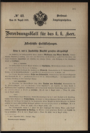 Kaiserlich-königliches Armee-Verordnungsblatt: Personal-Angelegenheiten 18790810 Seite: 1