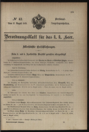 Kaiserlich-königliches Armee-Verordnungsblatt: Personal-Angelegenheiten 18790817 Seite: 1