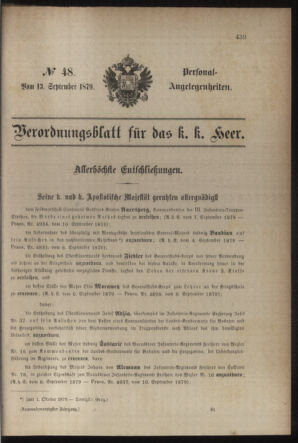 Kaiserlich-königliches Armee-Verordnungsblatt: Personal-Angelegenheiten 18790913 Seite: 1