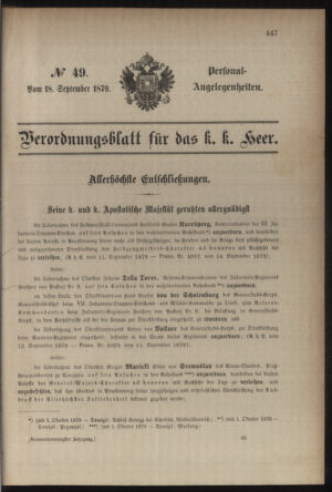 Kaiserlich-königliches Armee-Verordnungsblatt: Personal-Angelegenheiten 18790918 Seite: 1