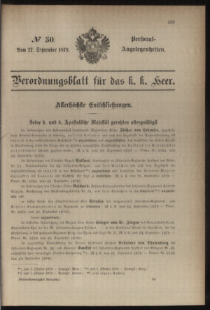 Kaiserlich-königliches Armee-Verordnungsblatt: Personal-Angelegenheiten 18790927 Seite: 1