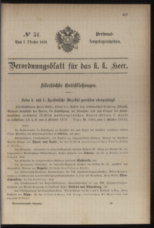 Kaiserlich-königliches Armee-Verordnungsblatt: Personal-Angelegenheiten 18791007 Seite: 1