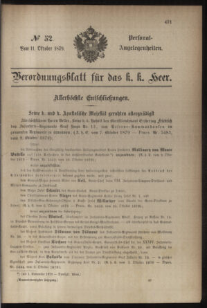 Kaiserlich-königliches Armee-Verordnungsblatt: Personal-Angelegenheiten 18791011 Seite: 1