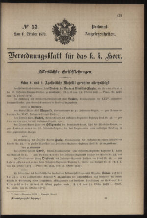 Kaiserlich-königliches Armee-Verordnungsblatt: Personal-Angelegenheiten 18791017 Seite: 1