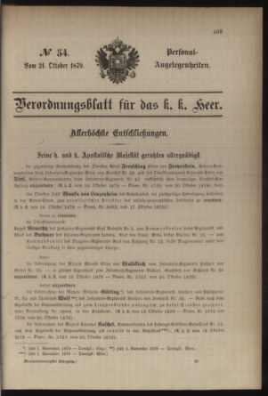 Kaiserlich-königliches Armee-Verordnungsblatt: Personal-Angelegenheiten 18791021 Seite: 1