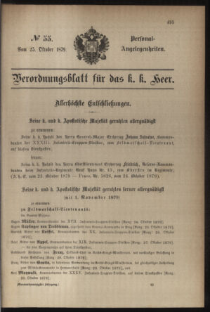 Kaiserlich-königliches Armee-Verordnungsblatt: Personal-Angelegenheiten 18791025 Seite: 1