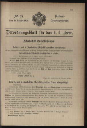 Kaiserlich-königliches Armee-Verordnungsblatt: Personal-Angelegenheiten 18791030 Seite: 1