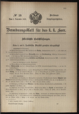 Kaiserlich-königliches Armee-Verordnungsblatt: Personal-Angelegenheiten 18791105 Seite: 1